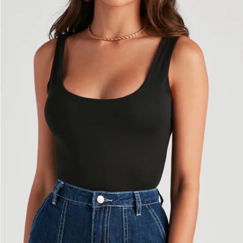 Black scoop neck bodysuit